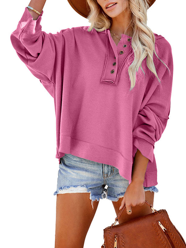 Hooded Long Sleeves Buttoned Split-Joint Velvet Sweatshirt Tops