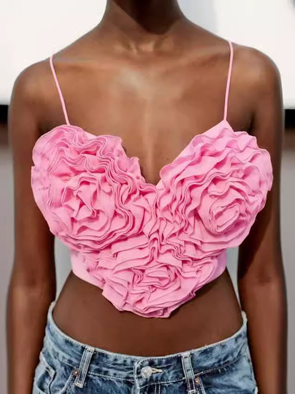 Sleeveless Backless Heart Shape Solid Color Spaghetti-Neck Vest Top