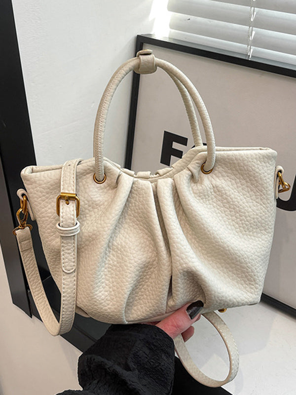 Pleated Solid Color Zipper Crossbody Bags Handbags