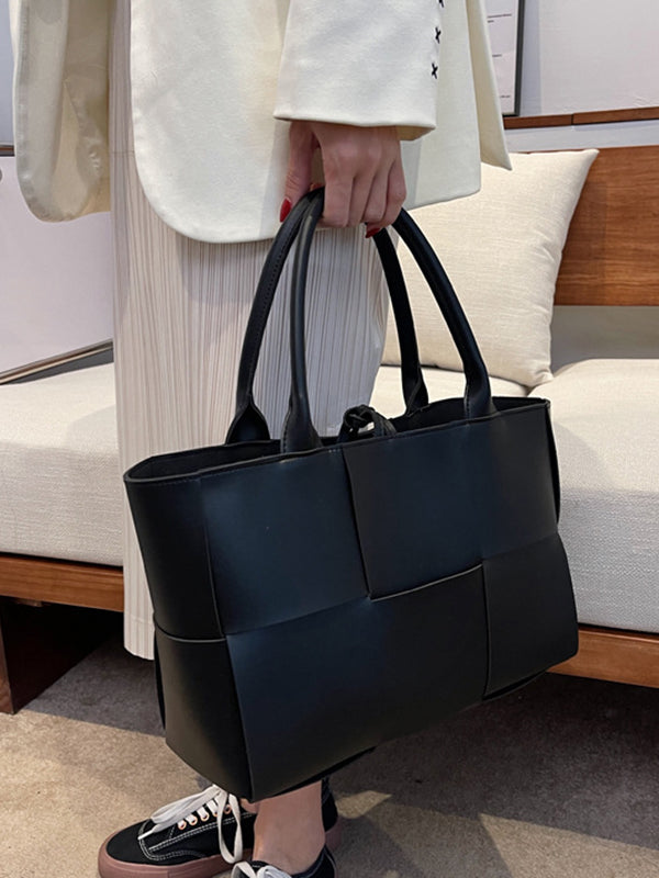 Solid Color Split-Joint Woven Shoulder Bags Handbags