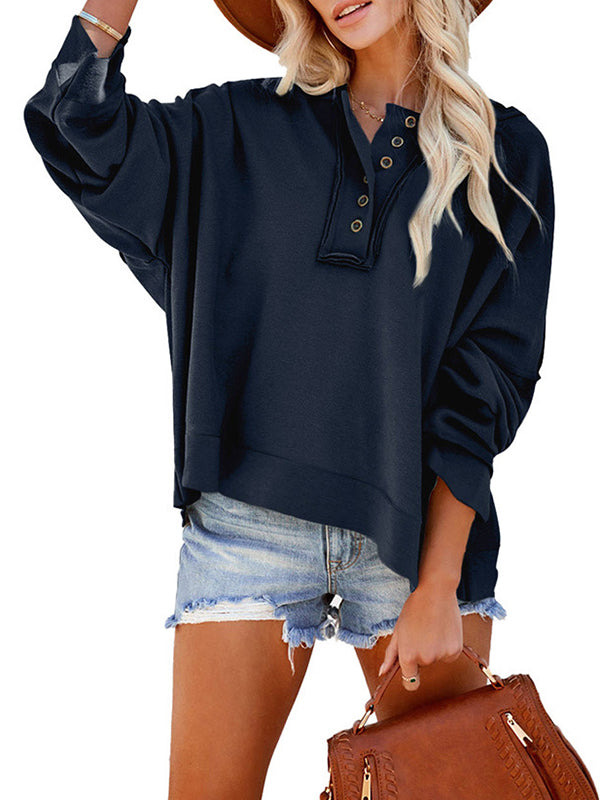 Hooded Long Sleeves Buttoned Split-Joint Velvet Sweatshirt Tops