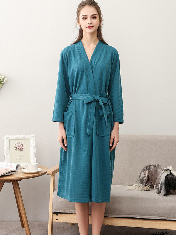 Comfortable Solid Bandage Thin Pajama Robe