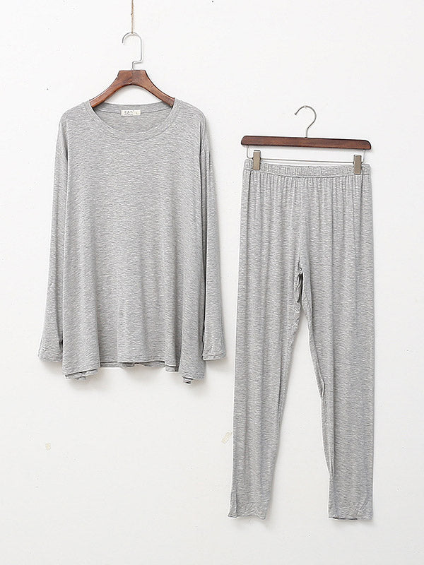 Simple Solid Color Long Sleeve Loose Modal Pajamas Sets