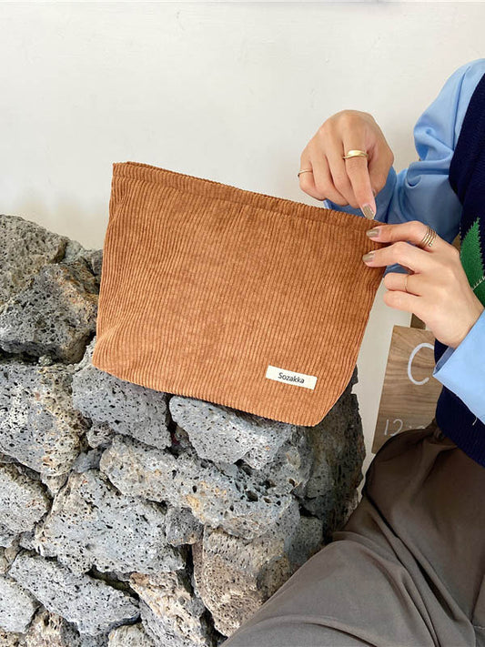 8 Colors Vintage Solid Color Corduroy Makeup Handbag