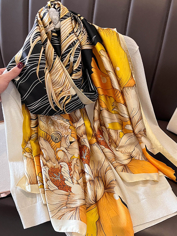 Chic Printed Contrast Color Silk Imitation Warm Shawl&Scarf