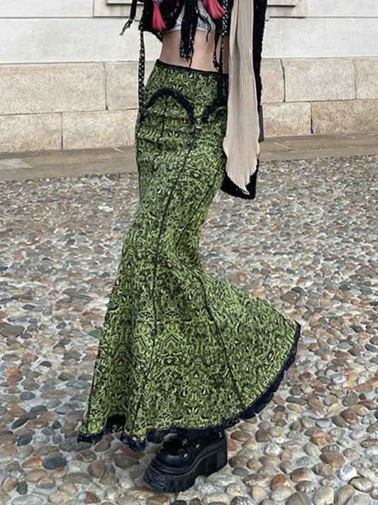 High Waisted Mermaid Elasticity Floral Printed Split-Joint Skirts