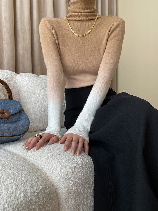 Long Sleeves Skinny Gradient High-Neck Pullovers Sweater Tops