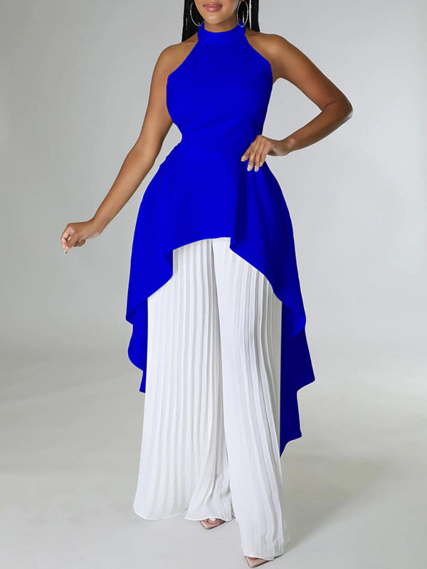 High-Low Loose Backless Lacy Solid Color Halter-Neck Suits