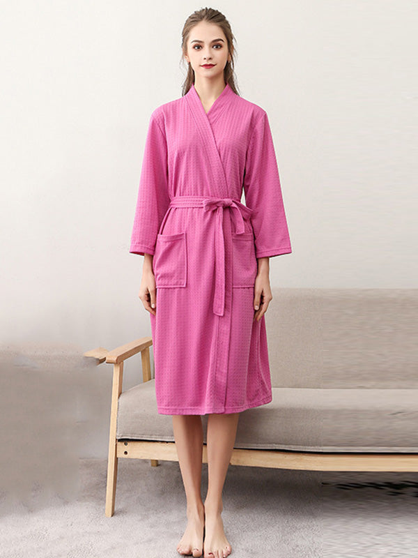 Comfortable Solid Bandage Thin Pajama Robe