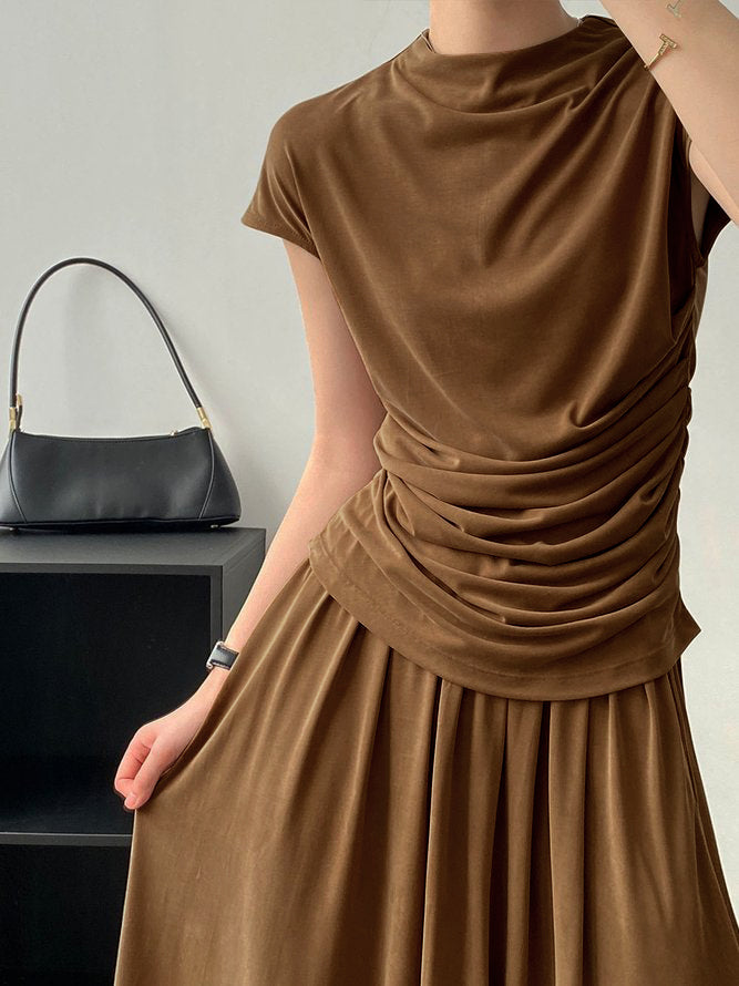 Short Sleeves Solid Color Mock Neck T-Shirts Tops