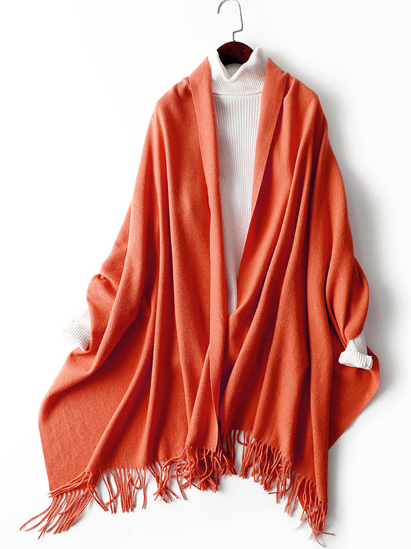 Keep Warm Solid Color Tasseled Shawl&Scarf