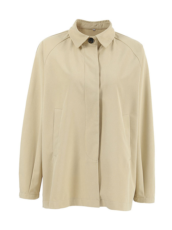 Long Sleeves Loose Buttoned Pockets Lapel Outerwear Trench Coats