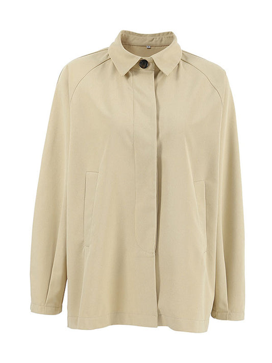 Long Sleeves Loose Buttoned Pockets Lapel Outerwear Trench Coats