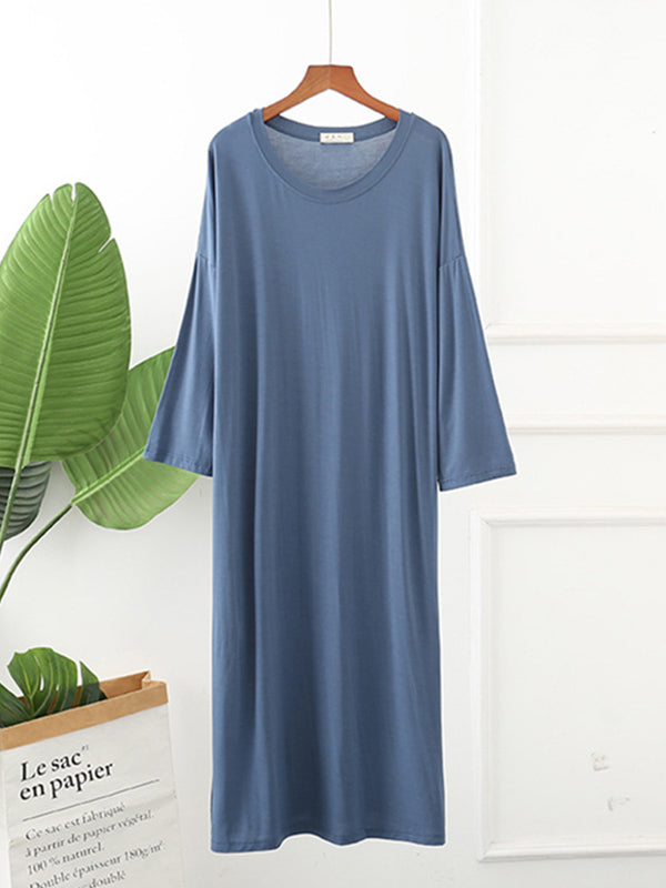 Modal Long Sleeve Split-Side Loose Pajamas Dress