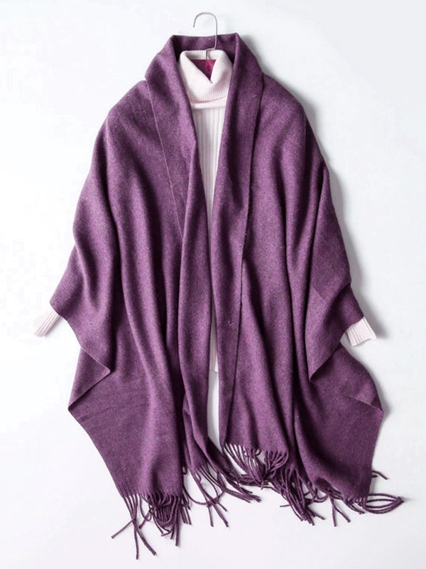 Keep Warm Solid Color Tasseled Shawl&Scarf