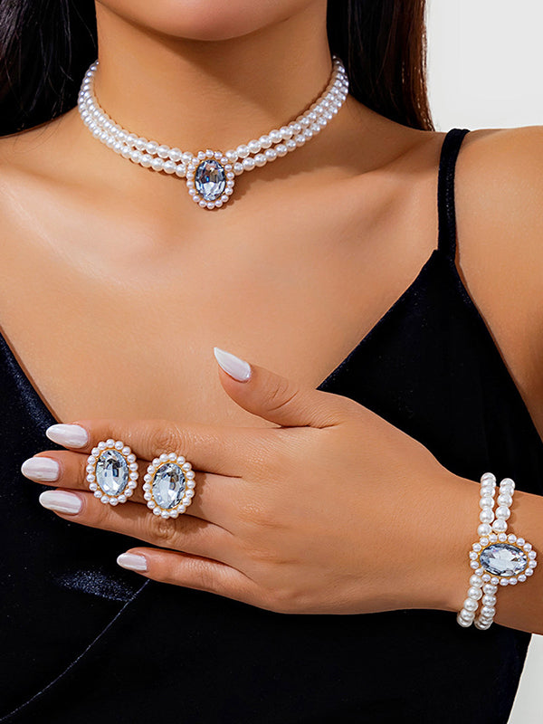 Geometric Layered Rhine Stones Bracelet Accessories + Earrings Accessories + Necklaces Accessories