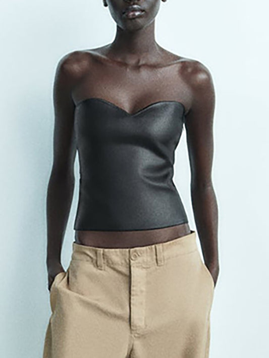 Skinny Sleeveless Shiny Solid Color Tube Vest Top