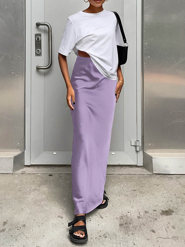 High Waisted Solid Color Skirts Bottoms