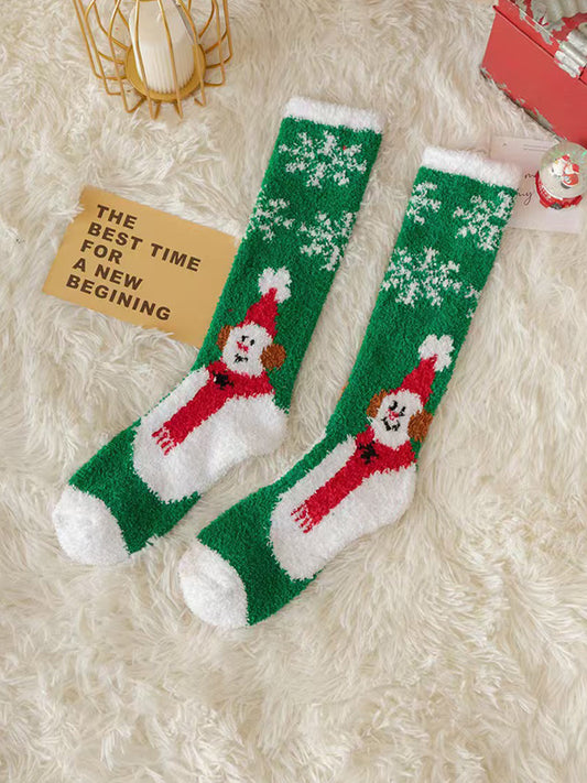 Cartoon Printed Contrast Color Keep Warm Velvet Socks Accessories