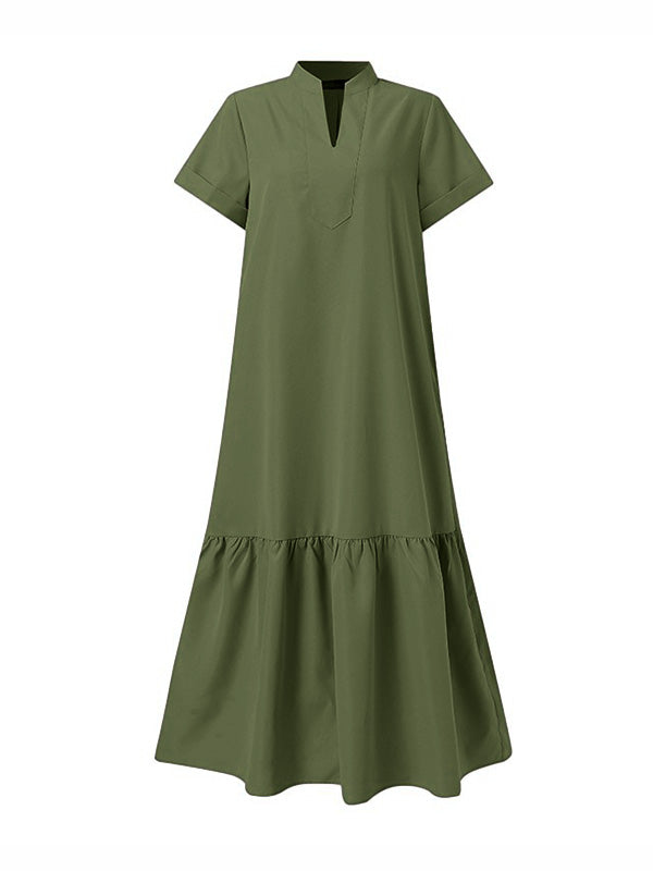 A-Line Loose Solid Color Split-Joint V-Neck Maxi Dresses