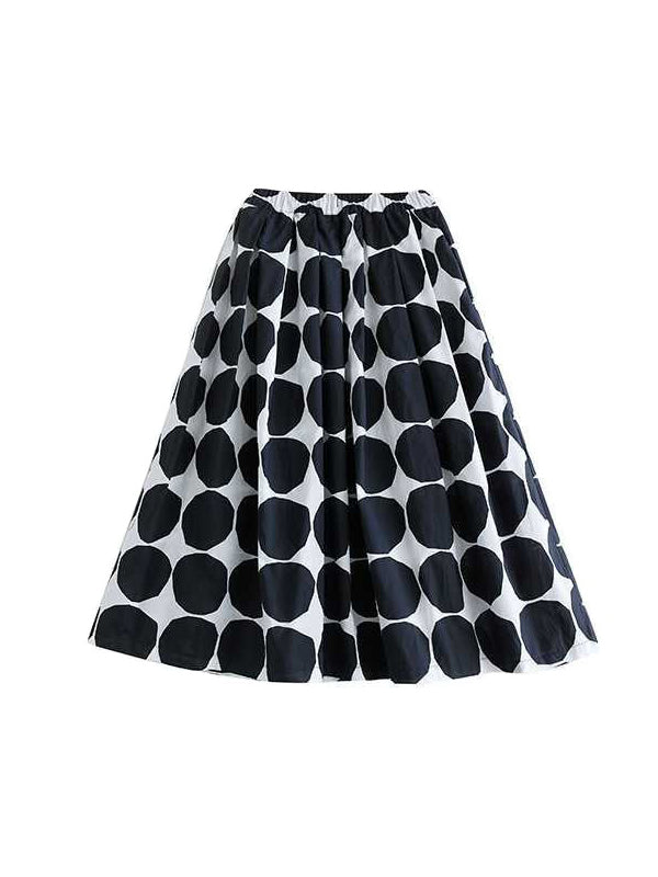 Loose Short Sleeves Buttoned Polka-Dot Lapel Blouse Tops Skirts Bottoms Two Pieces Set