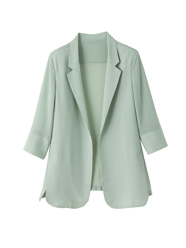 Long Sleeves Loose Solid Color Split-Side Sun Protection Notched Collar Blazer Outerwear