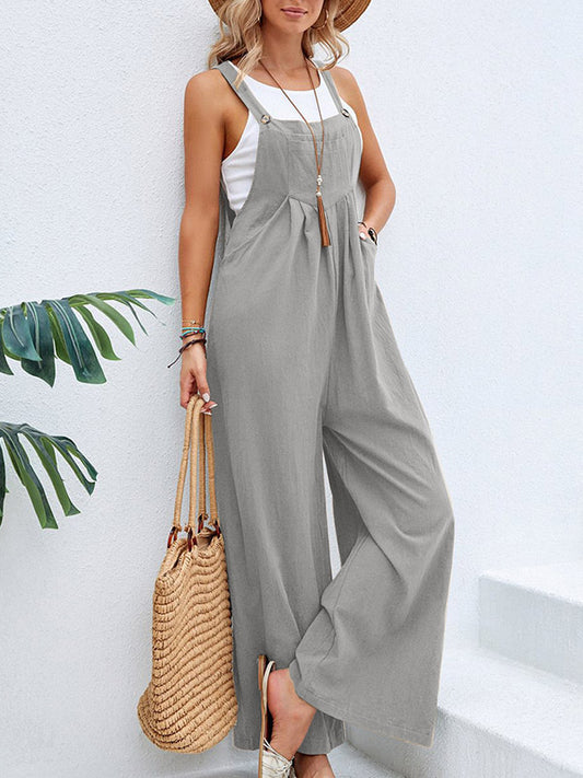 Loose Plus Size Pleated Split-Joint Square-Neck Overalls