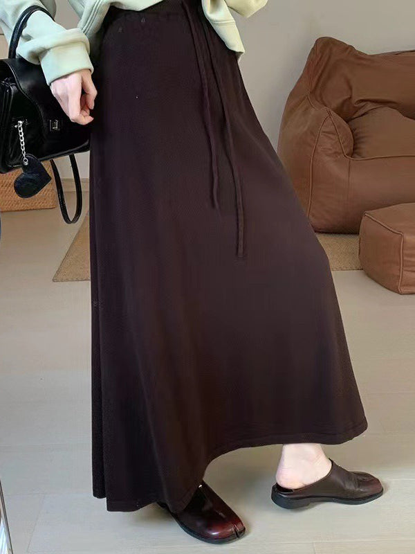 A-Line Loose Drawstring Solid Color Skirts Bottoms