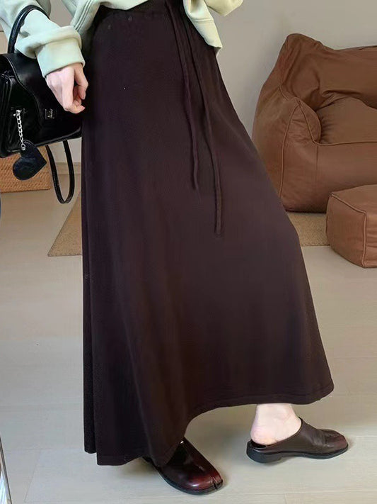 A-Line Loose Drawstring Solid Color Skirts Bottoms