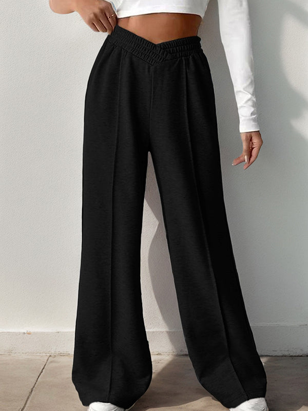 High Waisted Loose Elasticity Solid Color Pants Trousers