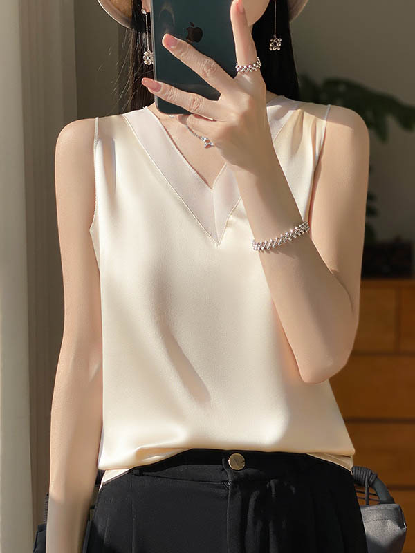 Loose Sleeveless Solid Color V-Neck Vest Top