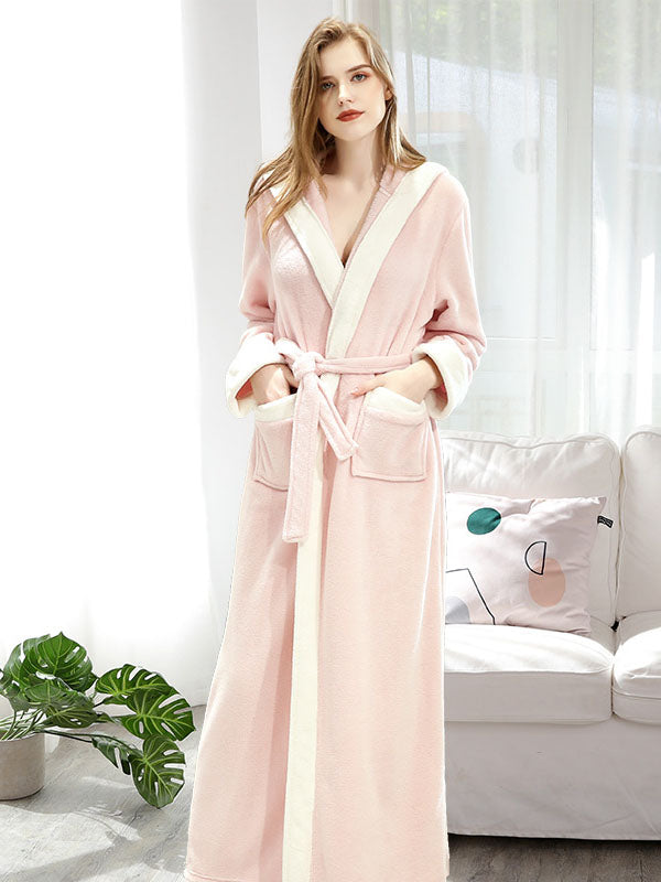 Comfortable Hooded Bandage Warm Pajama Robe