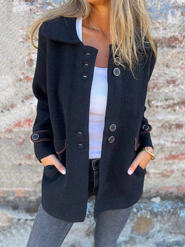 Long Sleeves Loose Buttoned Split-Joint Lapel Outerwear