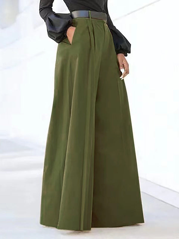 High Waisted Loose Pleated Solid Color Split-Joint Pants Trousers