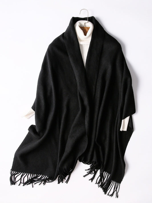 Keep Warm Solid Color Tasseled Shawl&Scarf