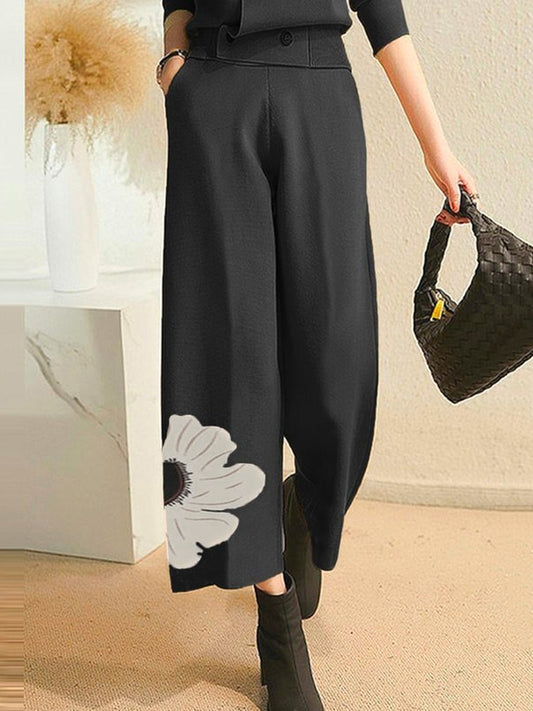High Waisted Loose Asymmetric Floral Printed Pants Trousers