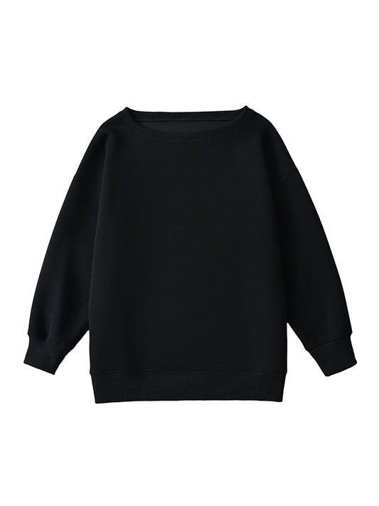 Long Sleeves Loose Solid Color Split-Joint Round-Neck Sweatshirt Tops