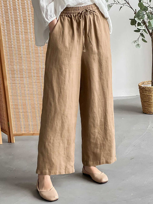 Loose Wide Leg Drawstring Solid Color Casual Pants Bottoms