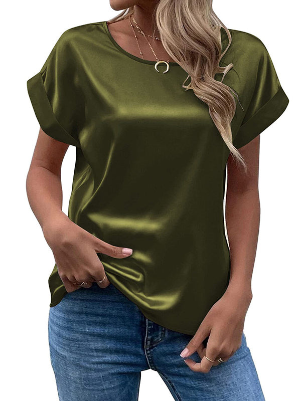 Loose Short Sleeves Solid Color Round-Neck T-Shirts Tops