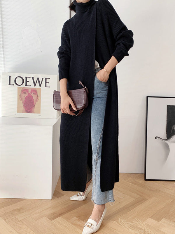 Original Loose Solid Color Split-Front Sweater Dress