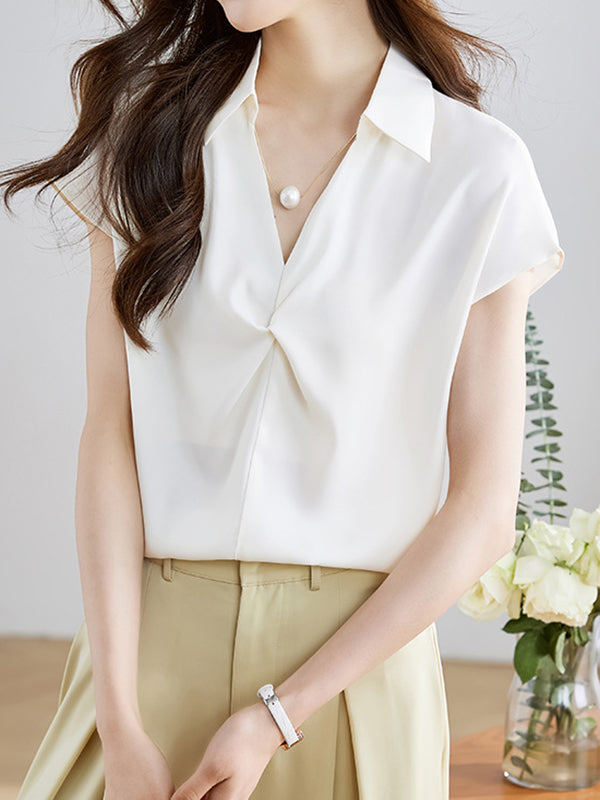 Loose Raglan Sleeve Solid Color Split-Joint Lapel Blouses&Shirts Tops