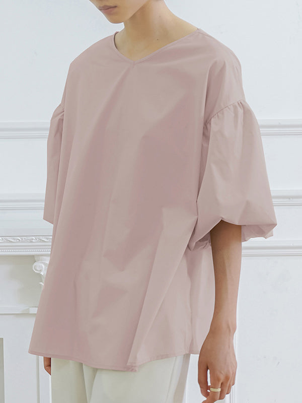 Half Sleeves Loose Solid Color V-Neck Blouses&Shirts Tops