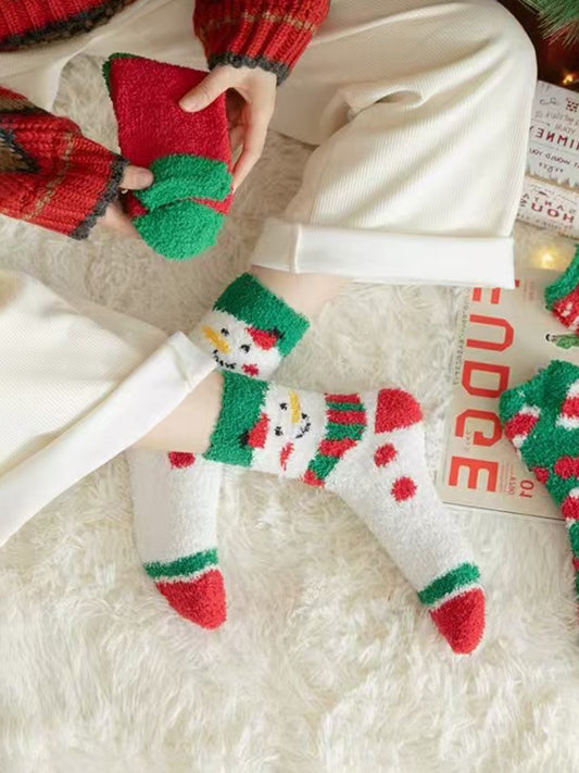 Cartoon Printed Contrast Color Keep Warm Velvet Socks Accessories