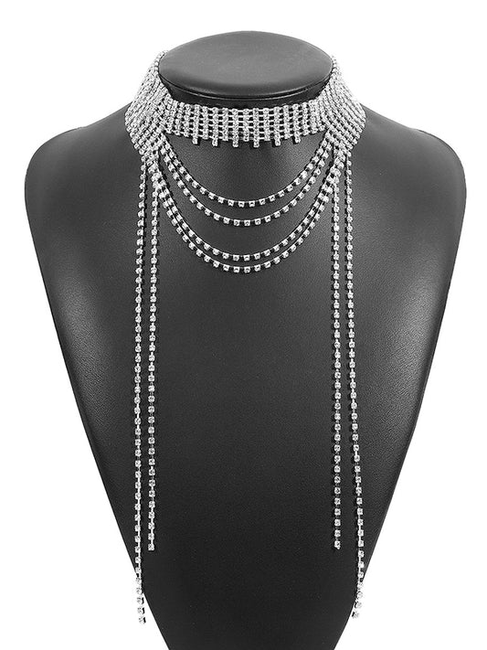 Layered Rhine Stones Tasseled Necklaces Accessories
