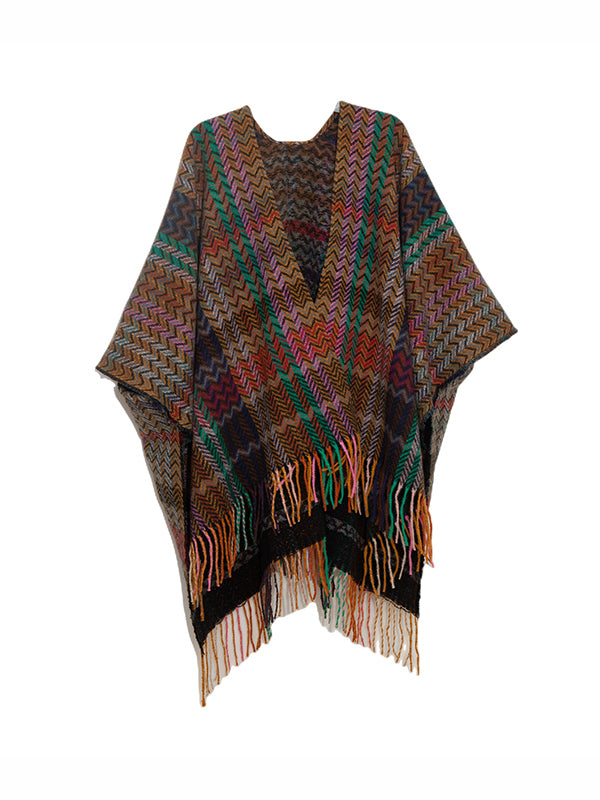 High-Low Long Sleeves Keep Warm Split-Side Tasseled Shawl&Scarf