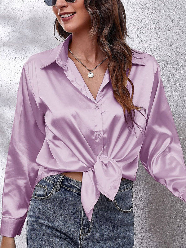 Long Sleeves Loose Solid Color Lapel Blouses&Shirts Tops