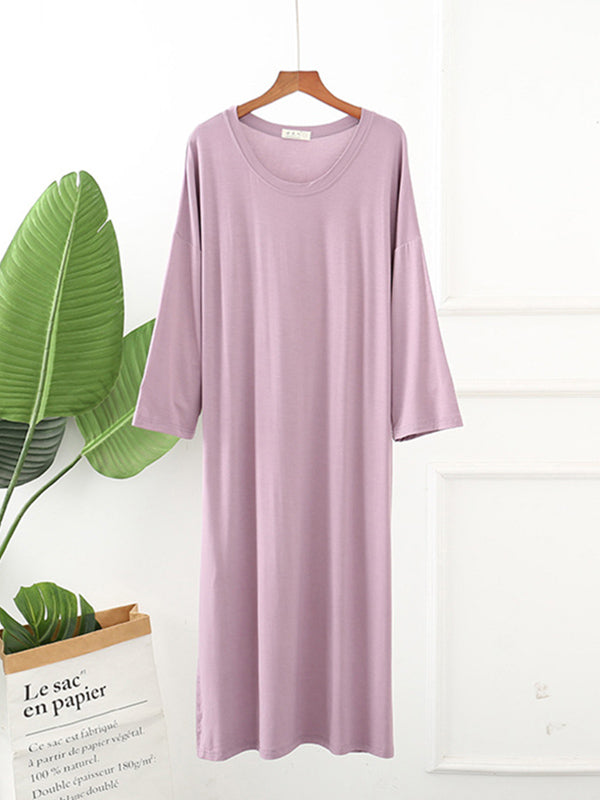 Modal Long Sleeve Split-Side Loose Pajamas Dress