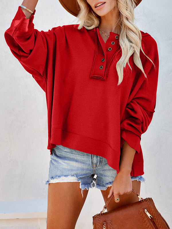 Hooded Long Sleeves Buttoned Split-Joint Velvet Sweatshirt Tops