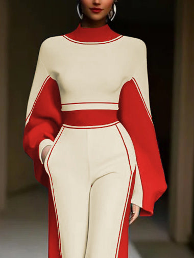 Long Sleeves Loose Striped High Neck T-Shirts Tops