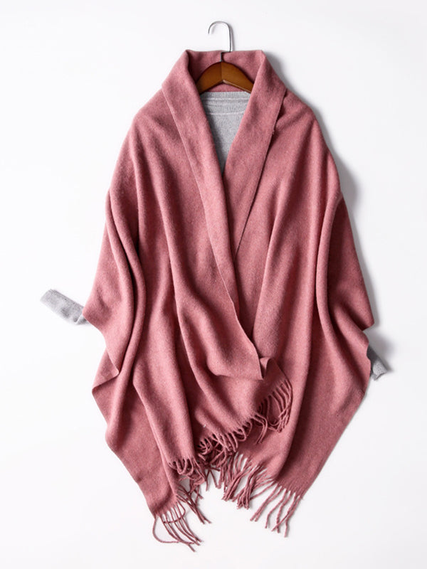 Keep Warm Solid Color Tasseled Shawl&Scarf